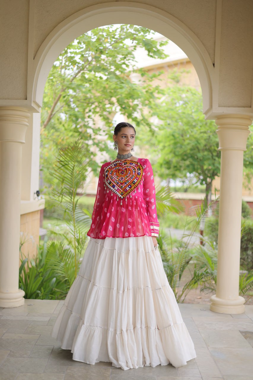 Kora Cotton Bandhni Kutchi Gamthi Lehenga Set