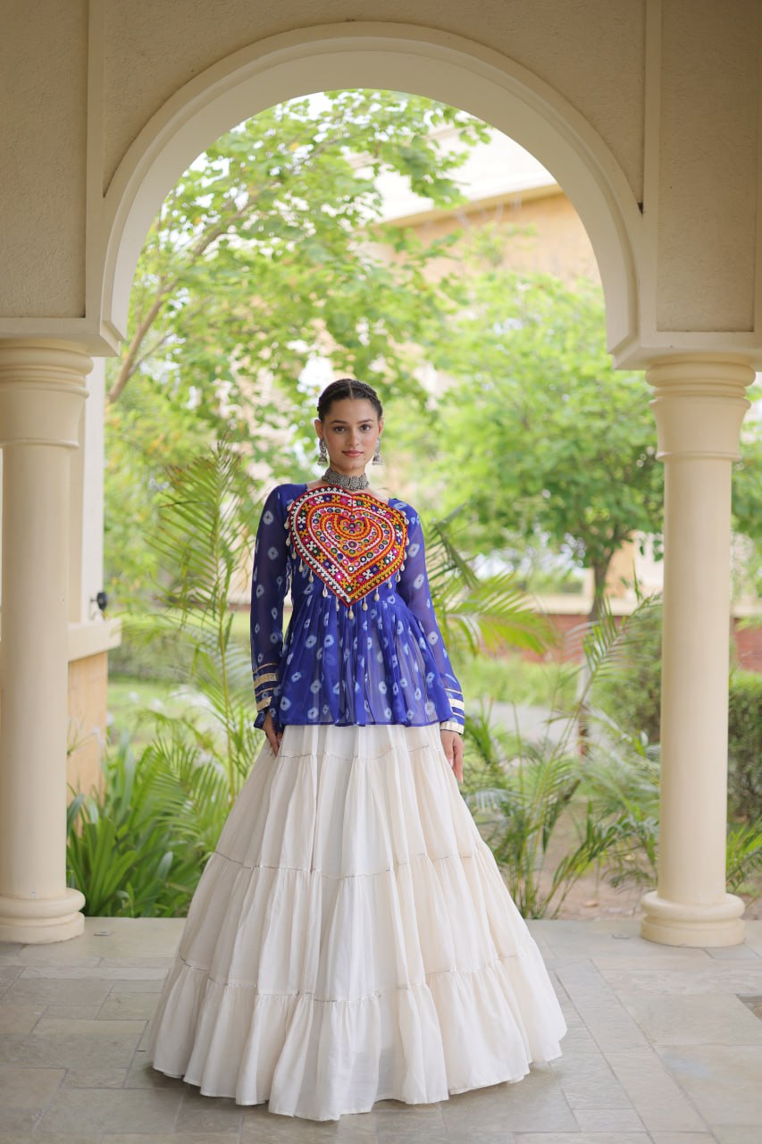 Kora Cotton Bandhni Kutchi Gamthi Lehenga Set