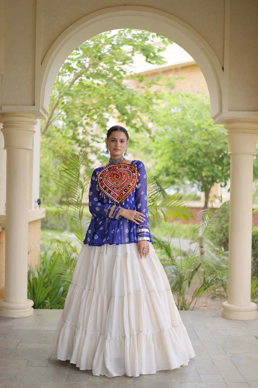 Kora Cotton Bandhni Kutchi Gamthi Lehenga Set