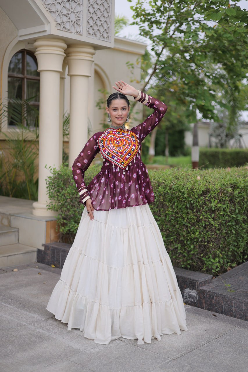 Kora Cotton Bandhni Kutchi Gamthi Lehenga Set