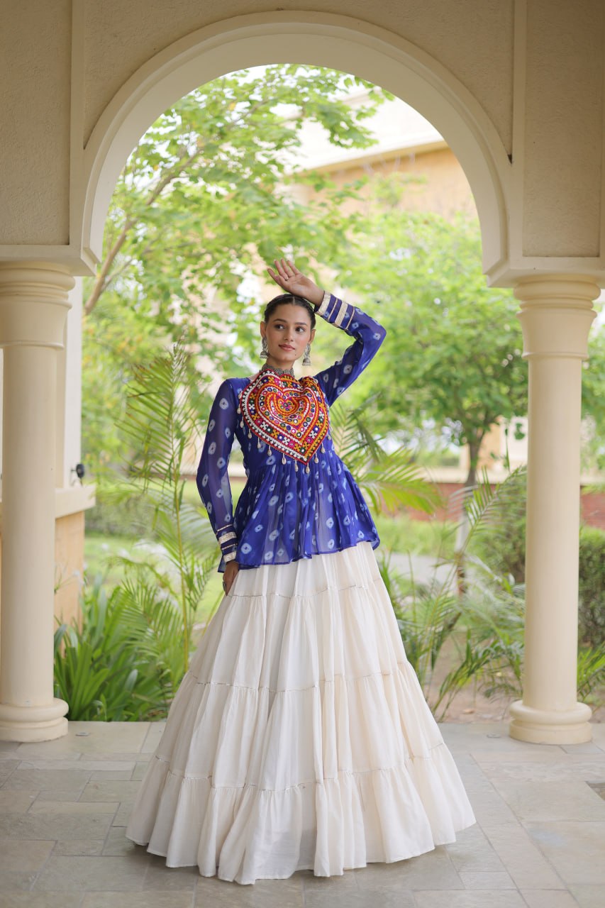 Kora Cotton Bandhni Kutchi Gamthi Lehenga Set