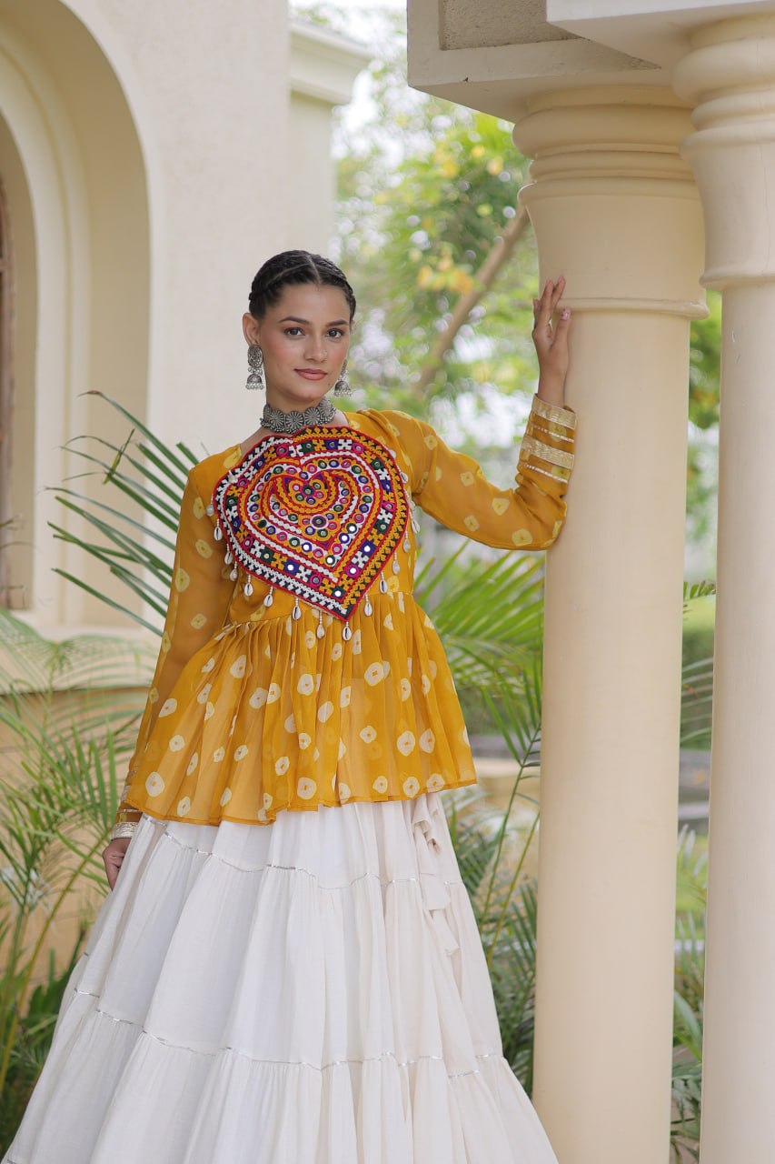 Kora Cotton Bandhni Kutchi Gamthi Lehenga Set