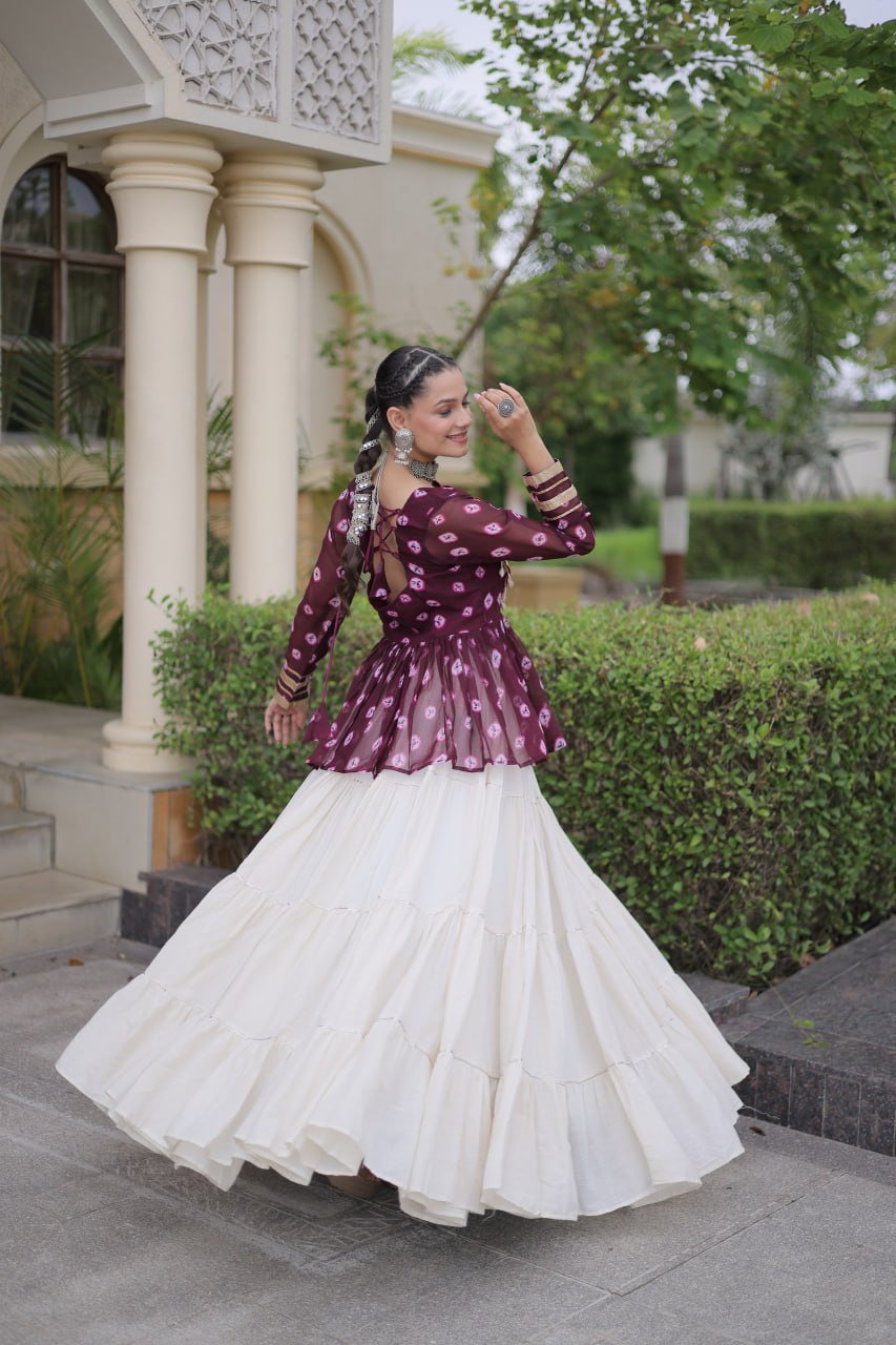 Kora Cotton Bandhni Kutchi Gamthi Lehenga Set