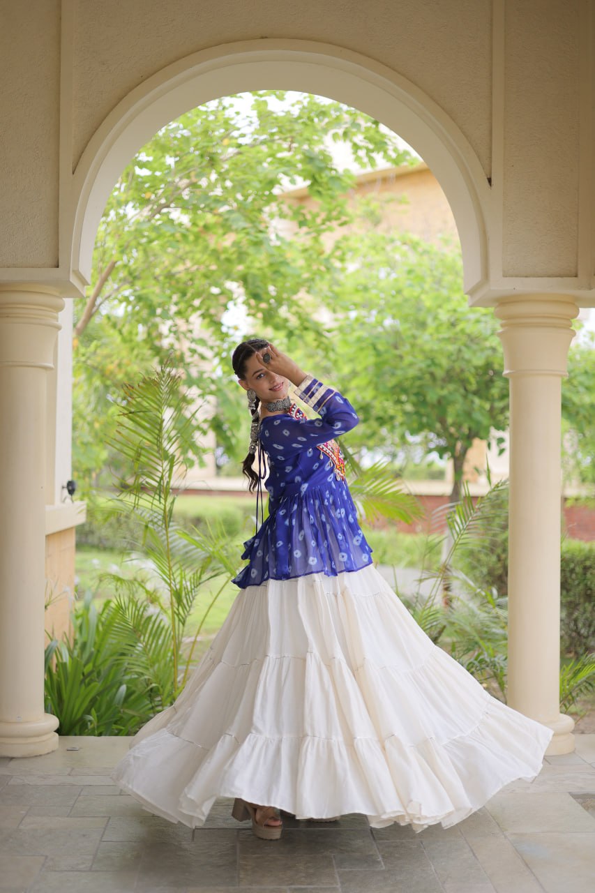 Kora Cotton Bandhni Kutchi Gamthi Lehenga Set