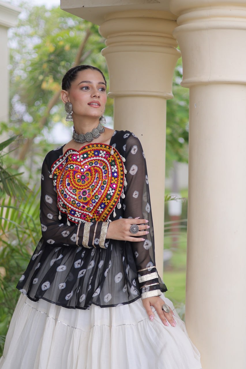 Kora Cotton Bandhni Kutchi Gamthi Lehenga Set