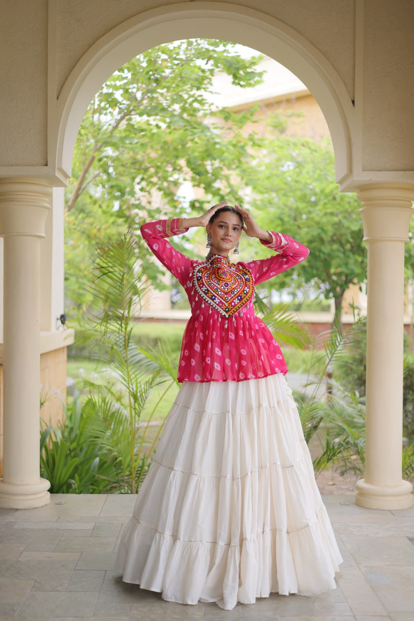 Kora Cotton Bandhni Kutchi Gamthi Lehenga Set