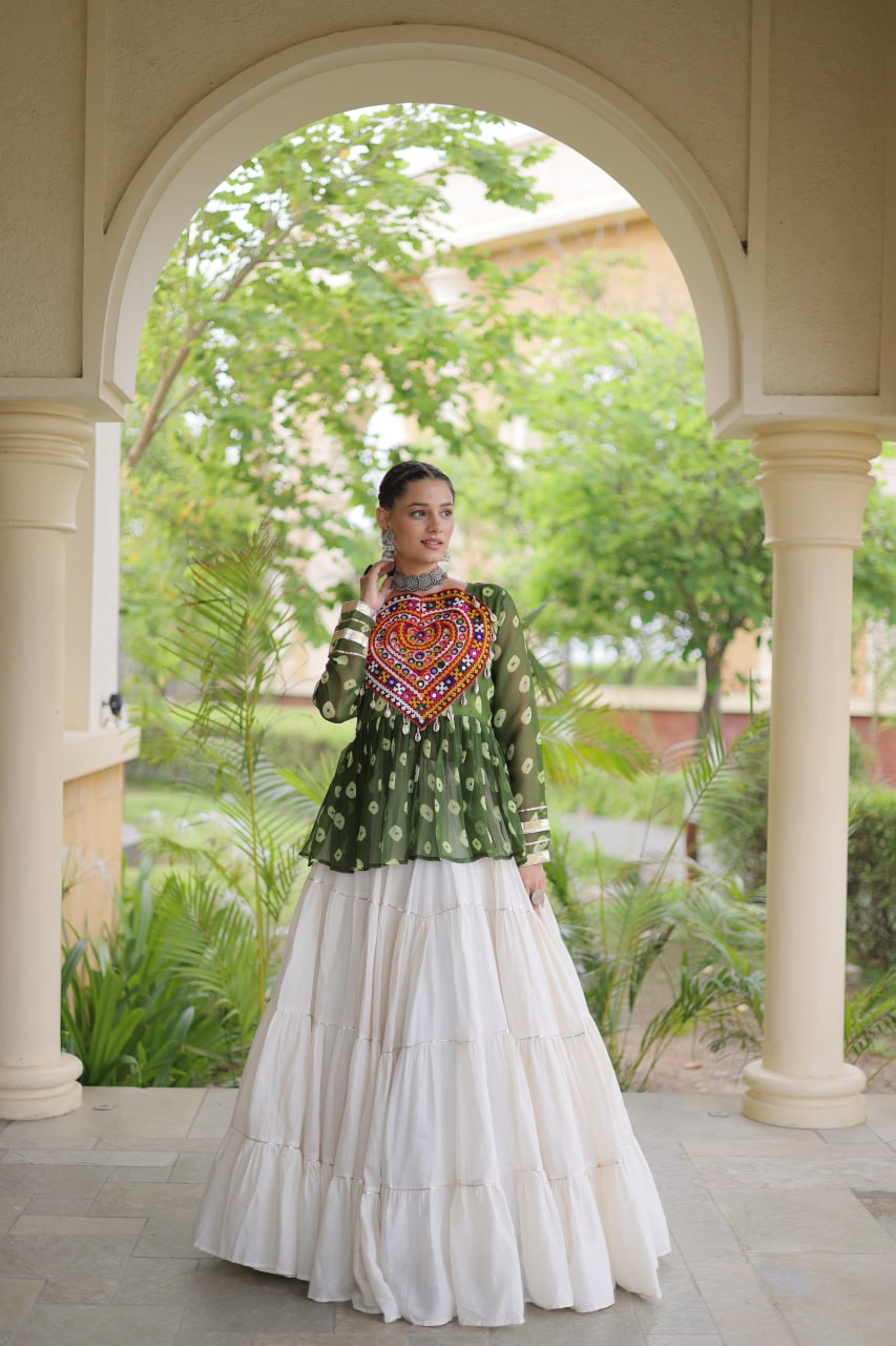 Kora Cotton Bandhni Kutchi Gamthi Lehenga Set