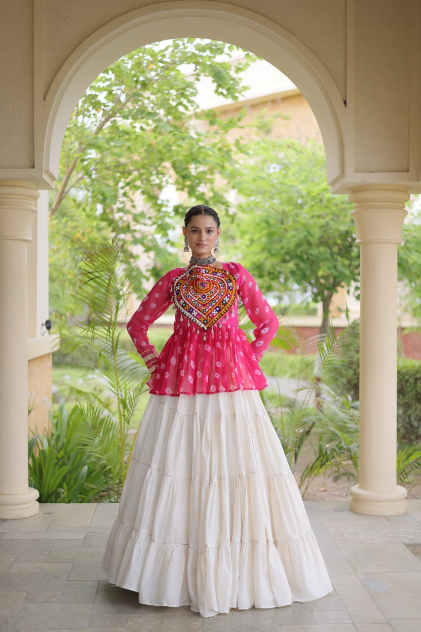 Kora Cotton Bandhni Kutchi Gamthi Lehenga Set