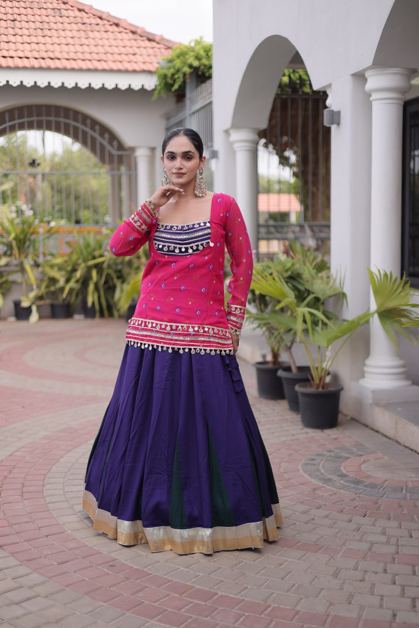 Kutchi Gamthi Bandhni 3-Piece Lehenga Ethnic Set