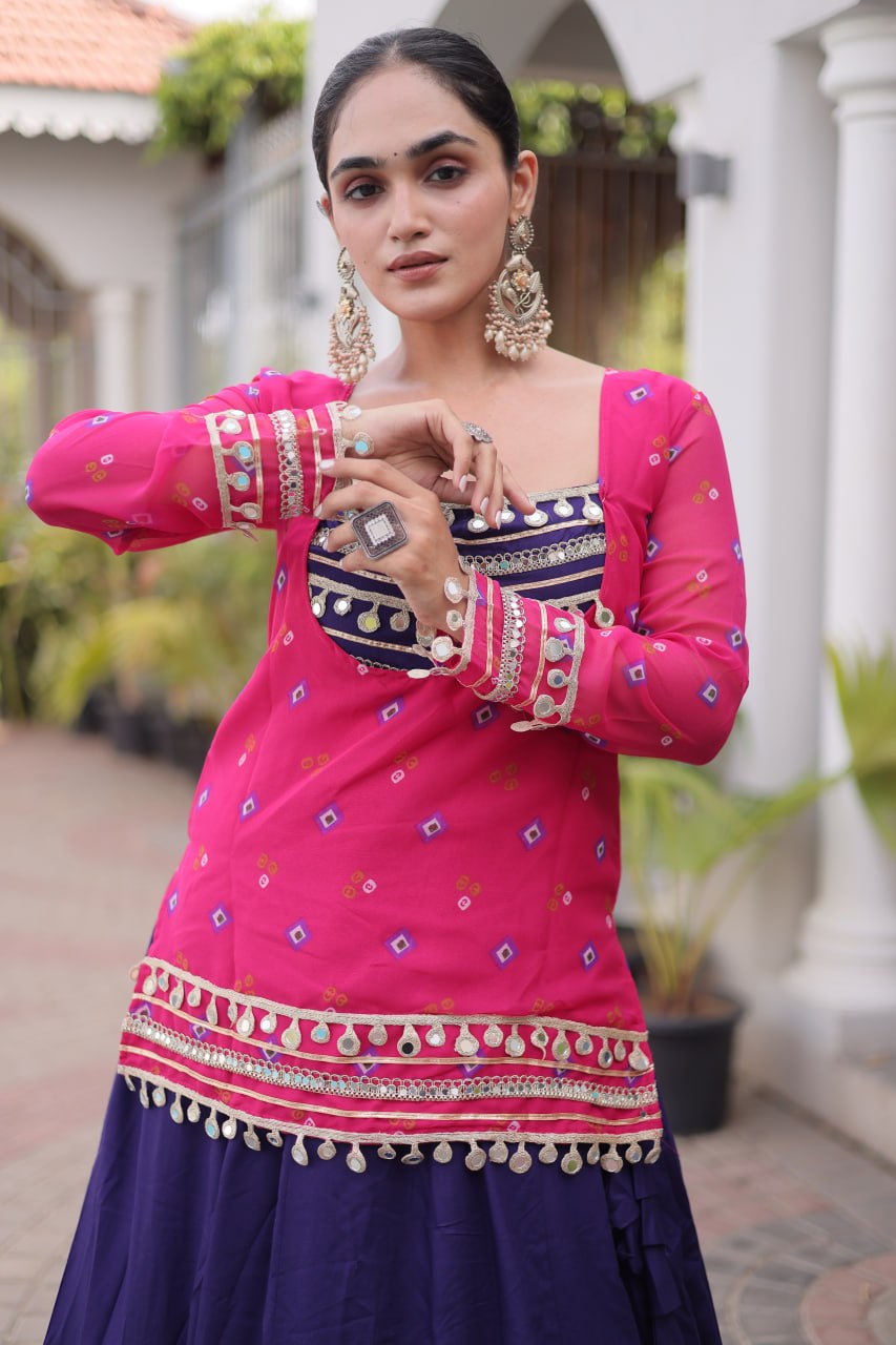 Kutchi Gamthi Bandhni 3-Piece Lehenga Ethnic Set