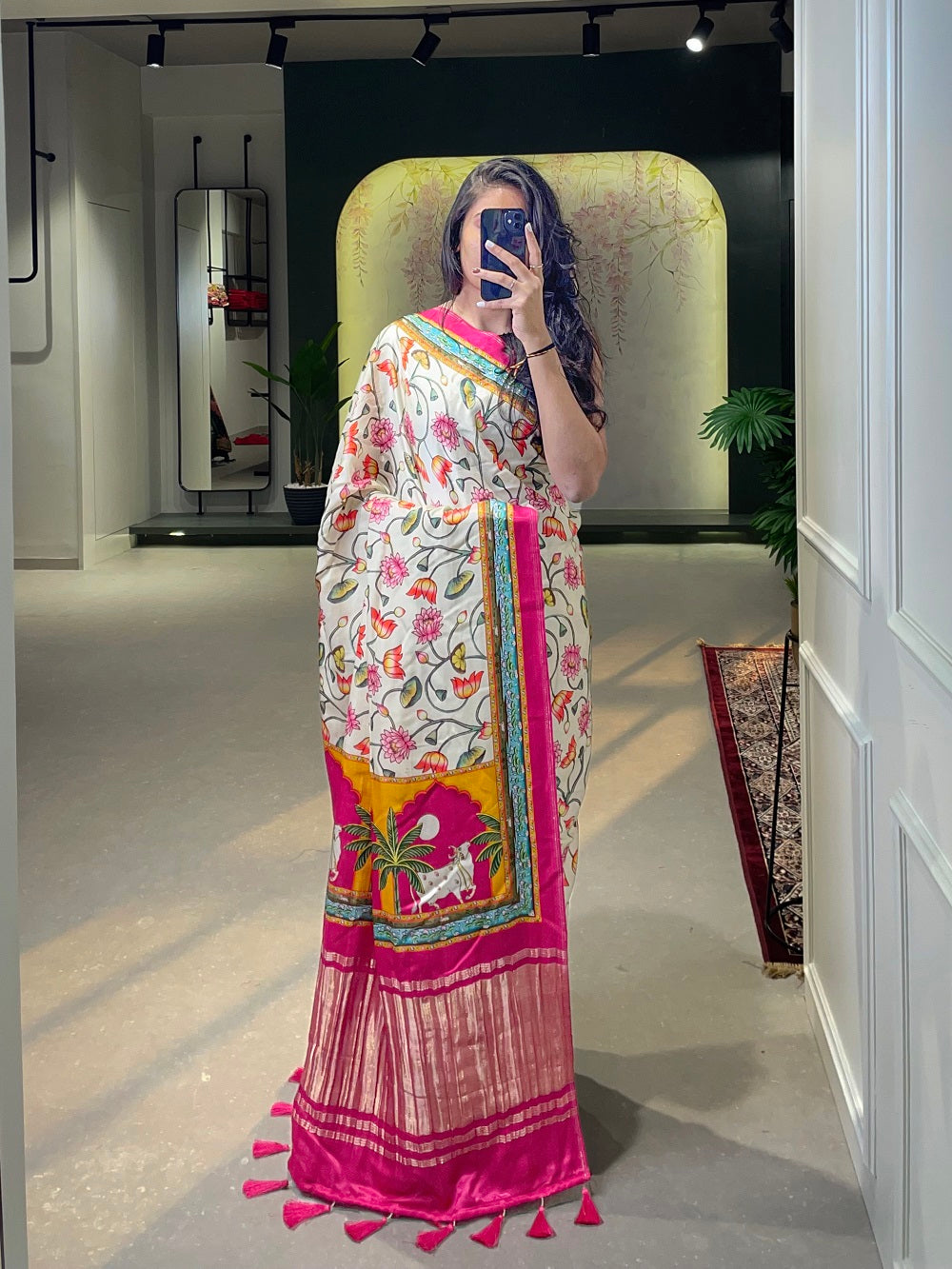 White Color Patola Printed Pure Gaji Silk Saree
