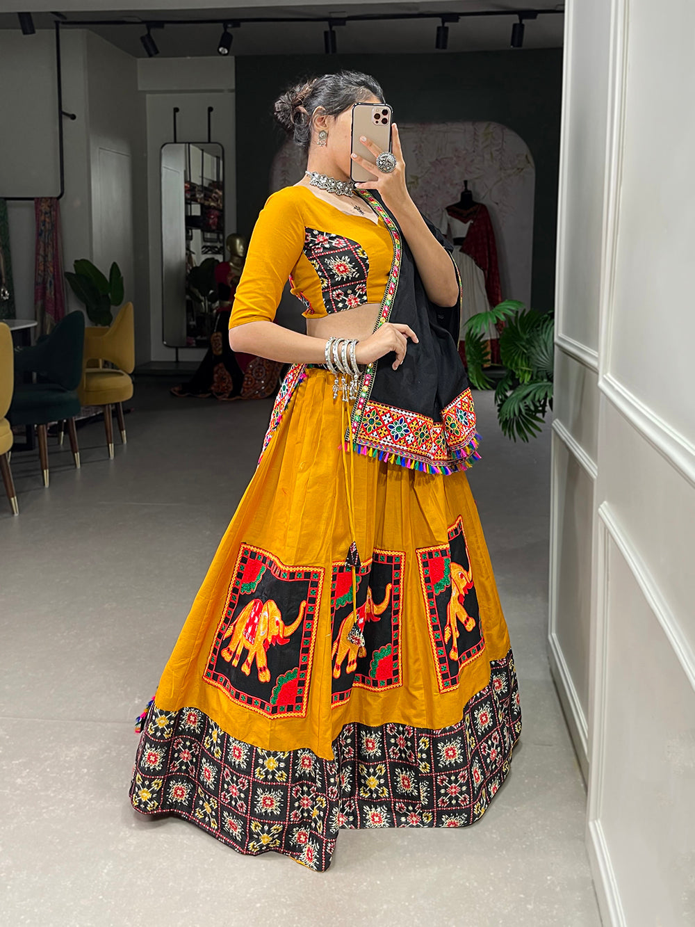 Mustard Color Gamthi Patch Work Cotton Garba Choli
