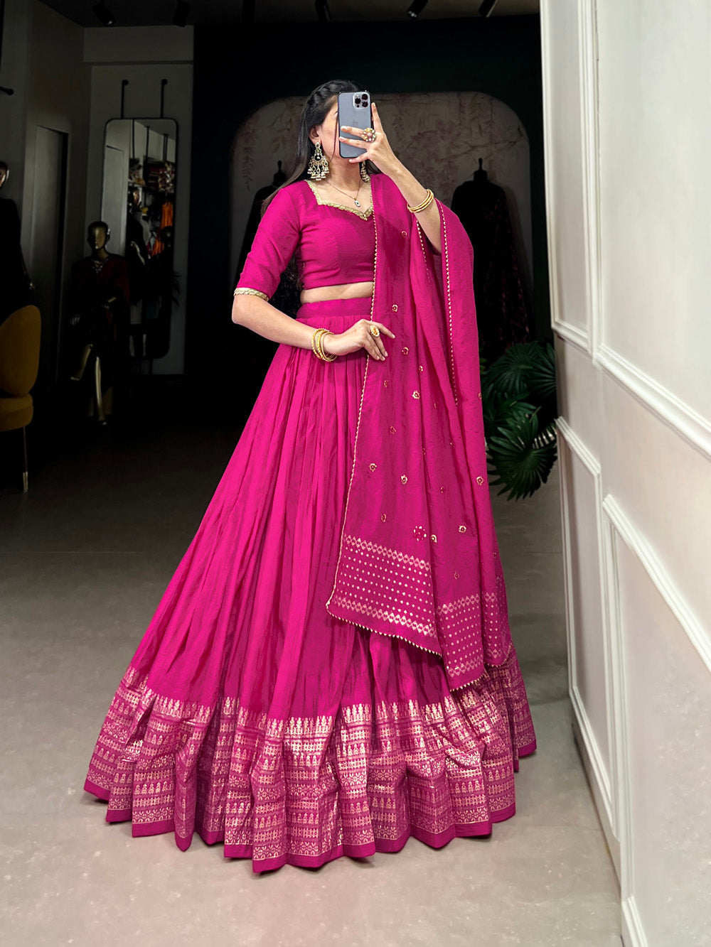 Blush pink chanderi silk lehenga choli with zari weaving matching dupatta