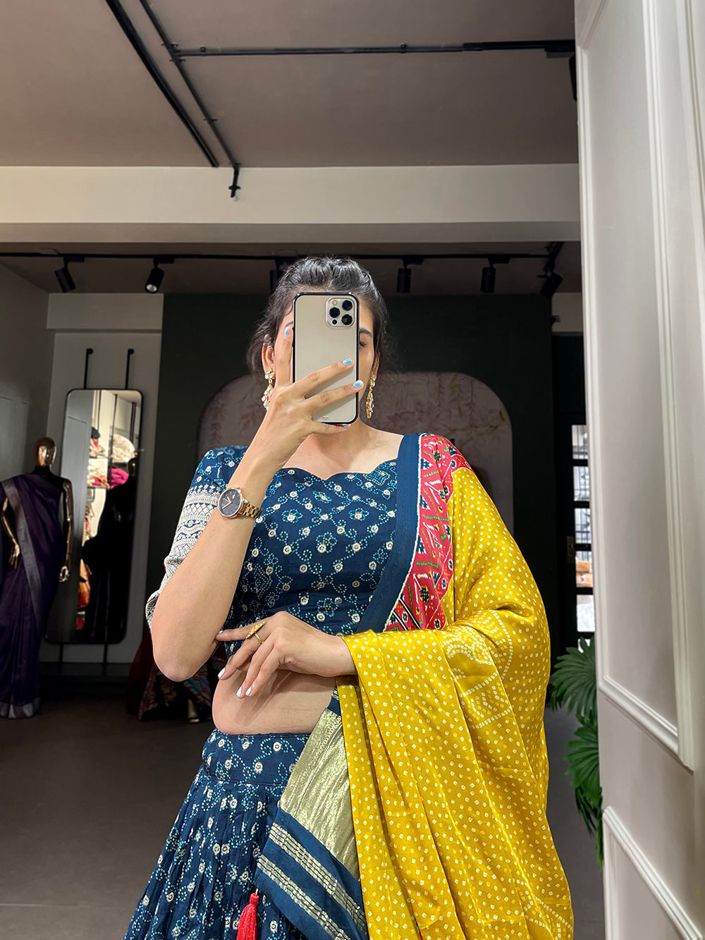 Navy Blue Color Printed With Zari Weaving Work Viscose Dola Silk Lehenga Choli