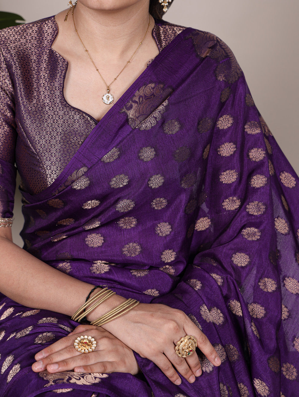 Purple roop silk saree with zari weaving unstitched lace blouse