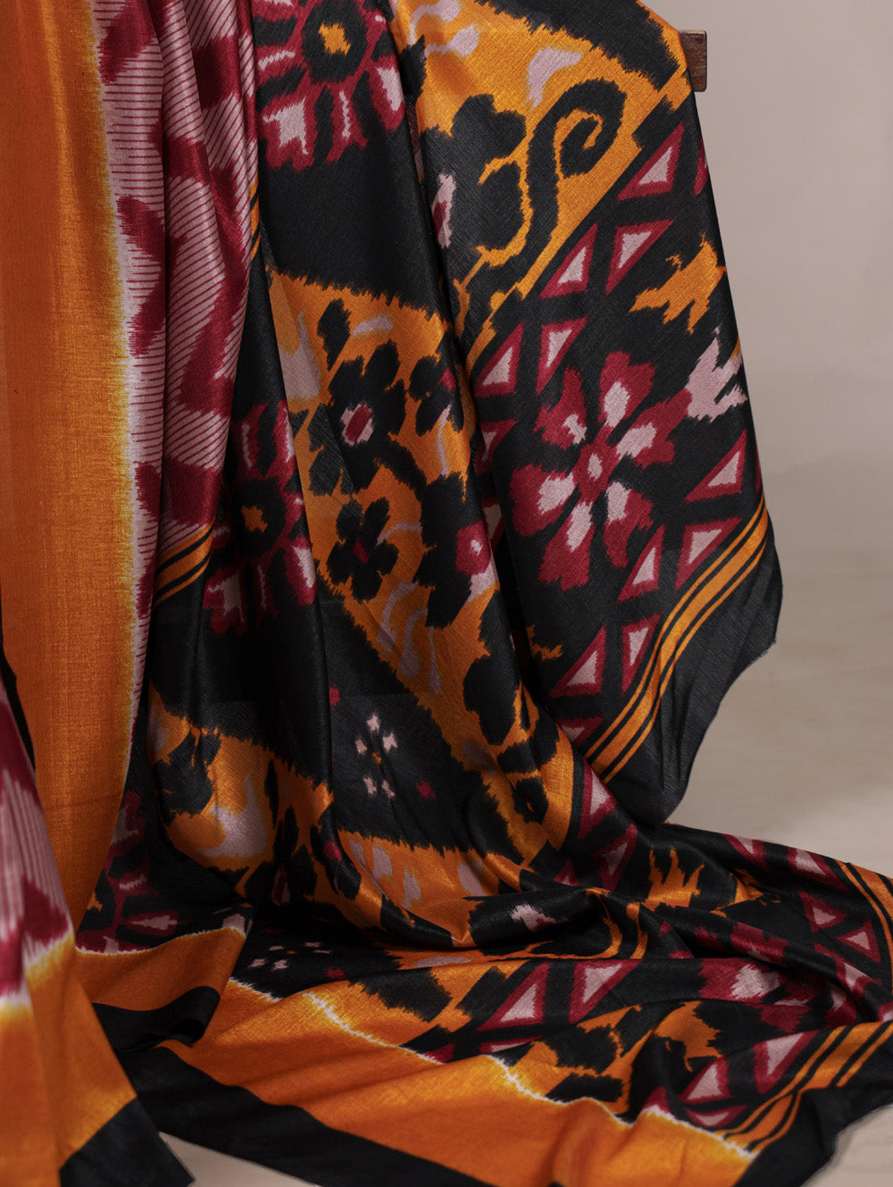 Maroon printed tassar silk saree with matching blouse