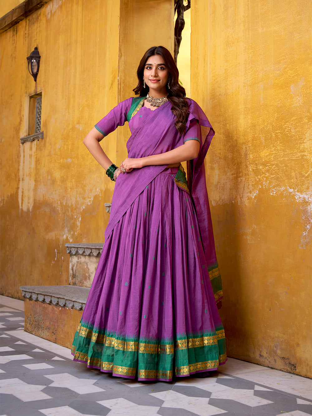 Purple color zari weaving work chanderi lehenga choli