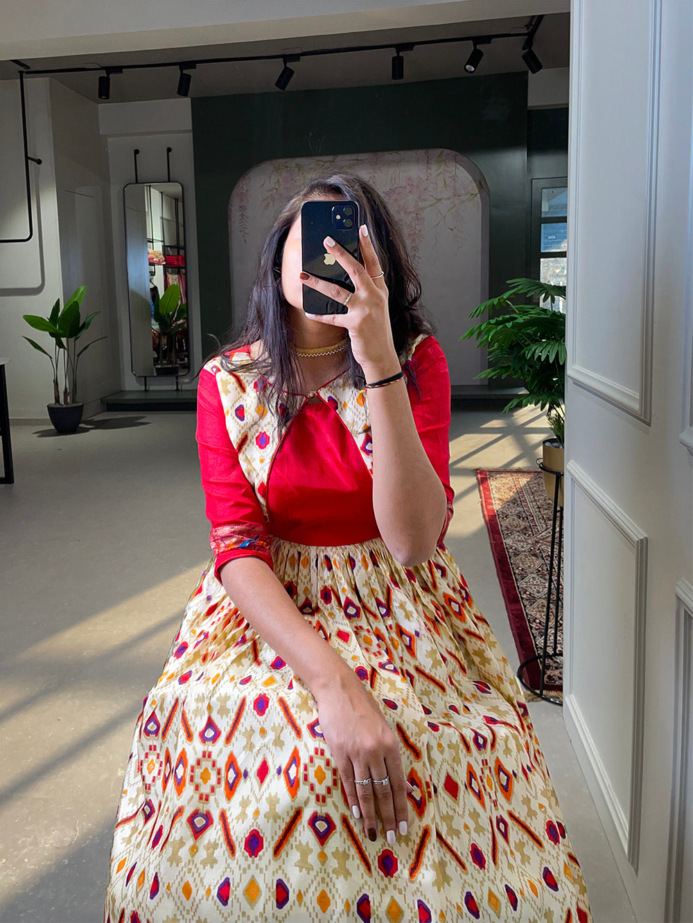 White Color Patola Paithani Printed And Foil Printed Dola Silk Dress