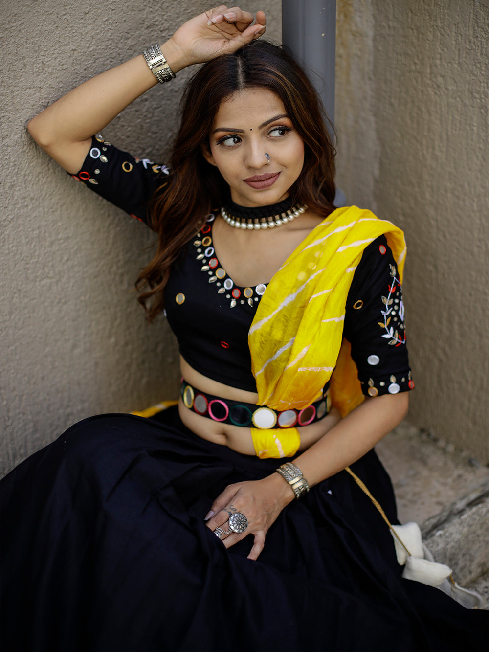 Black Color Plain Cotton Navaratri Chaniya Choli