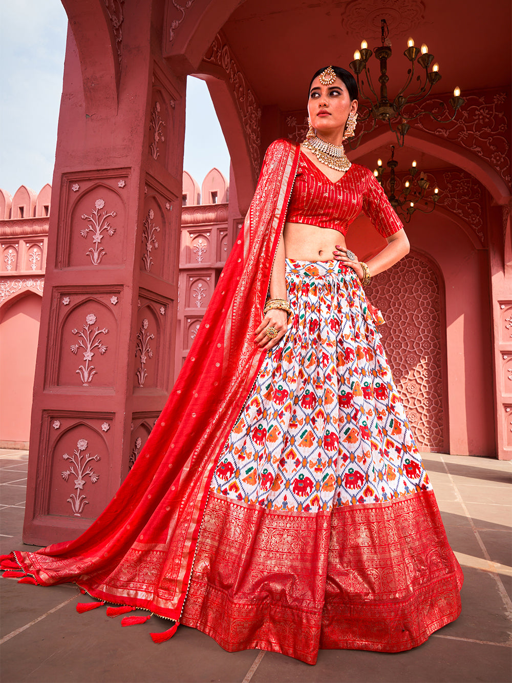 Red Color Haydrabadi Patola Printed Dola Silk Lehenga Choli