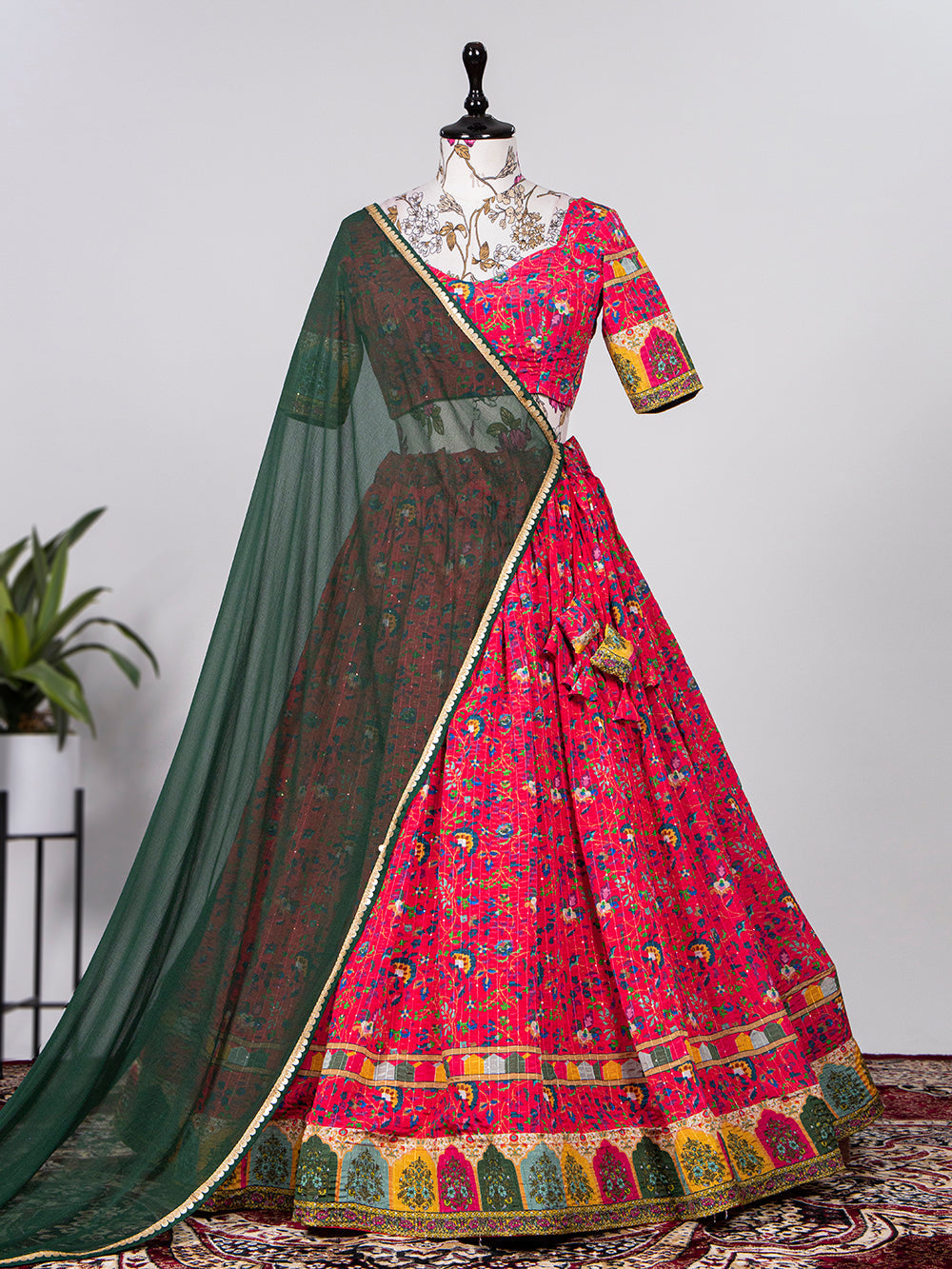 Rani Pink Color Crochet Sequins Embroidery Work Chinon Lehenga Choli