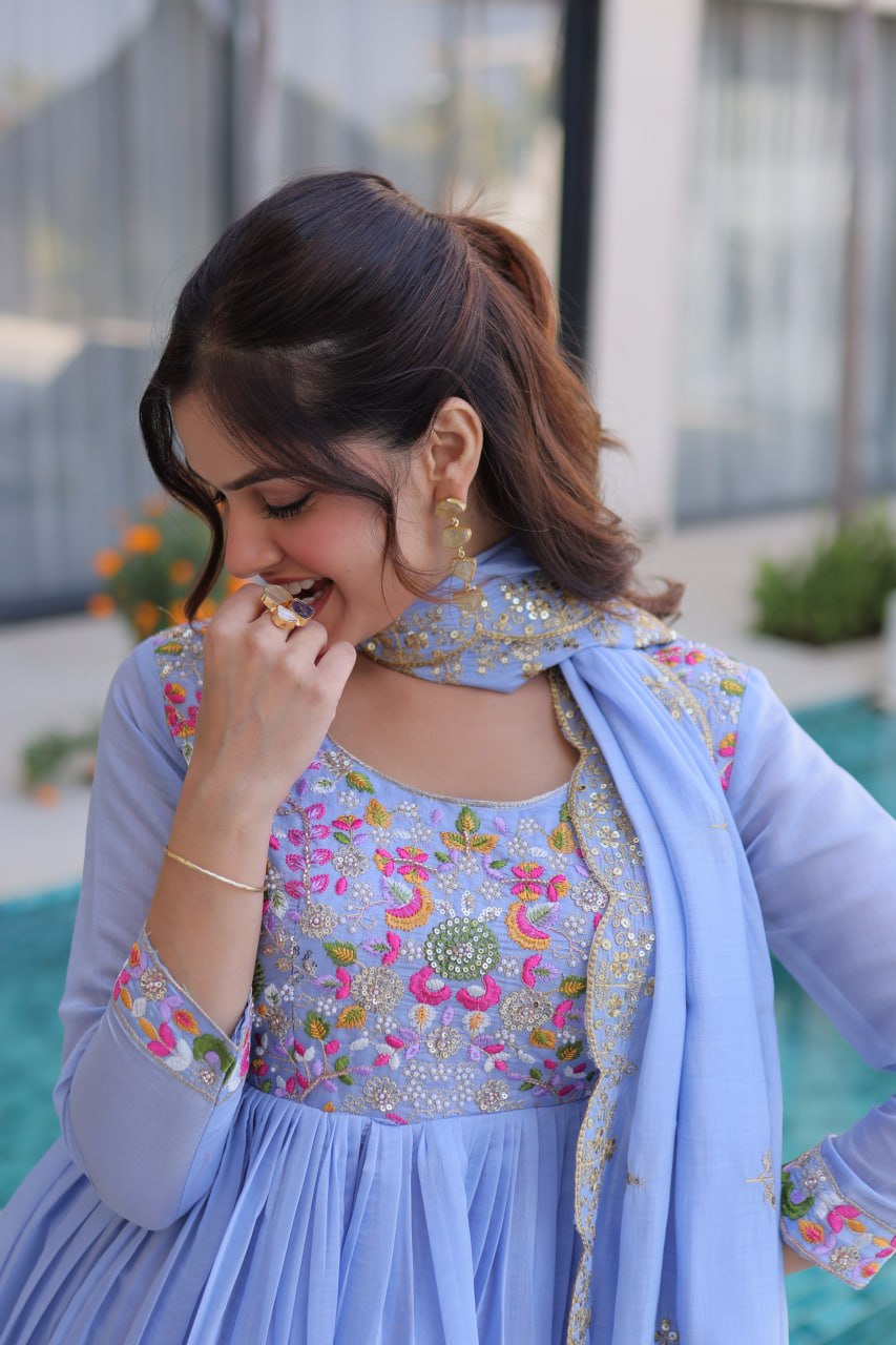 Lavender Embroidered Gown Set