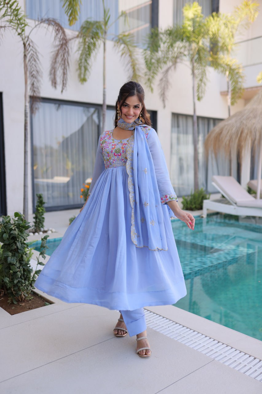 Lavender Embroidered Gown Set