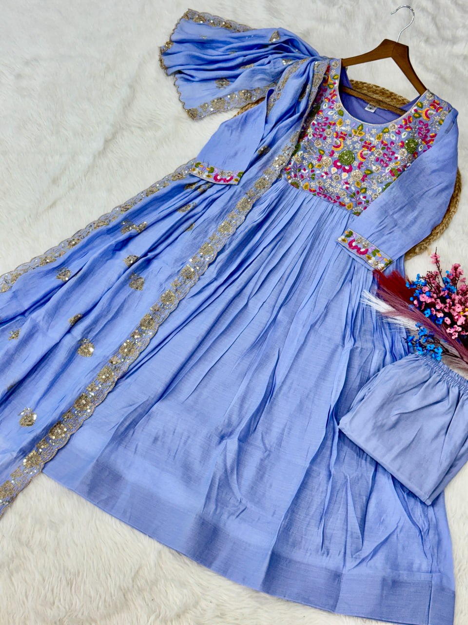 Lavender Embroidered Gown Set