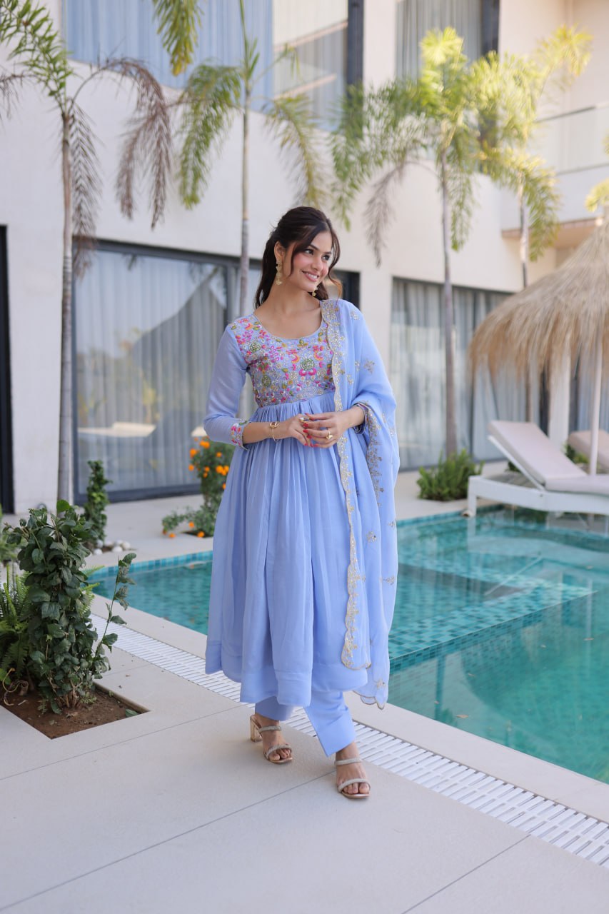 Lavender Embroidered Gown Set