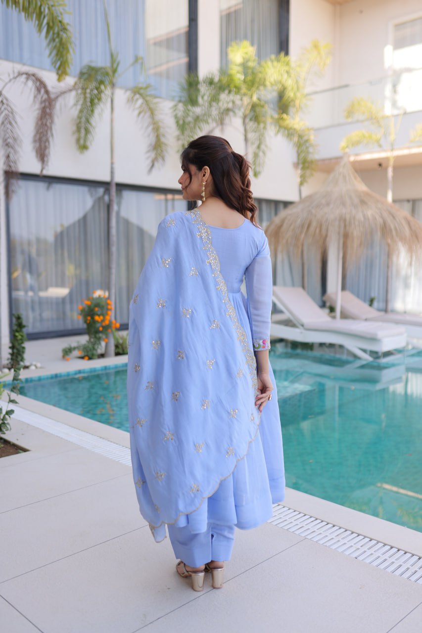 Lavender Embroidered Gown Set