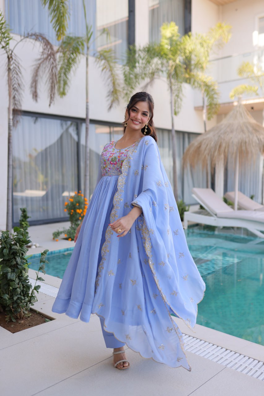 Lavender Embroidered Gown Set