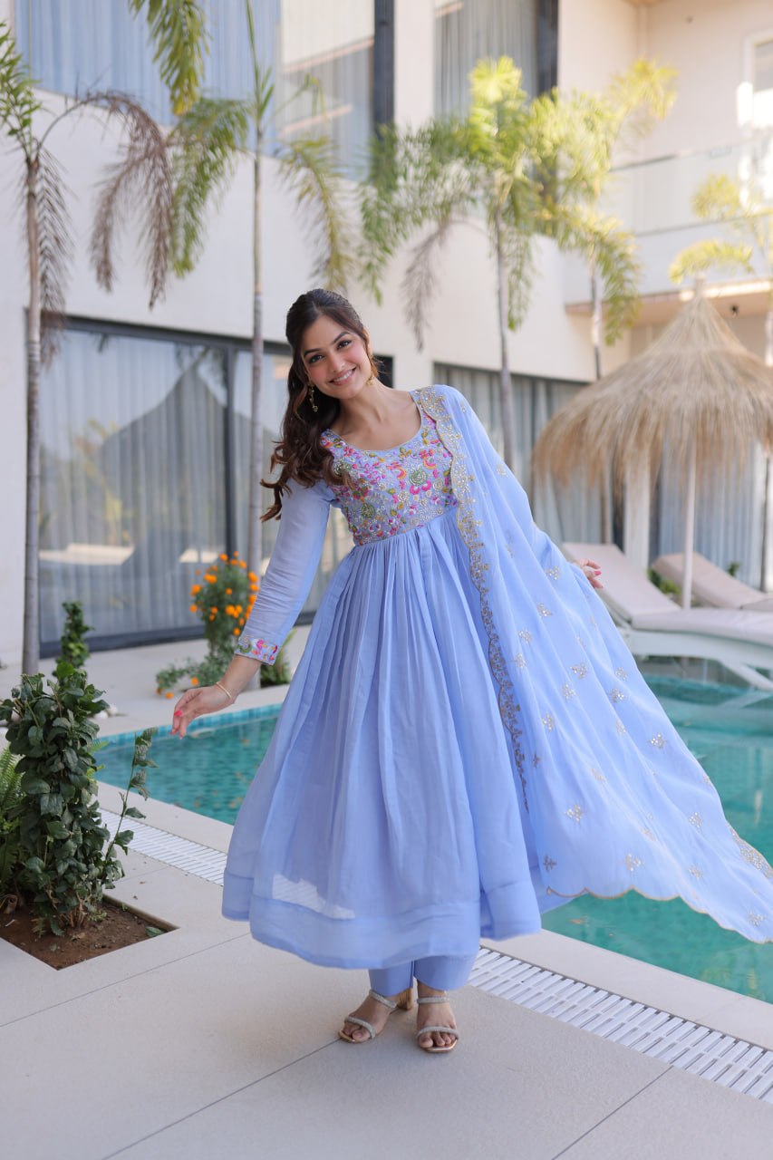 Lavender Embroidered Gown Set