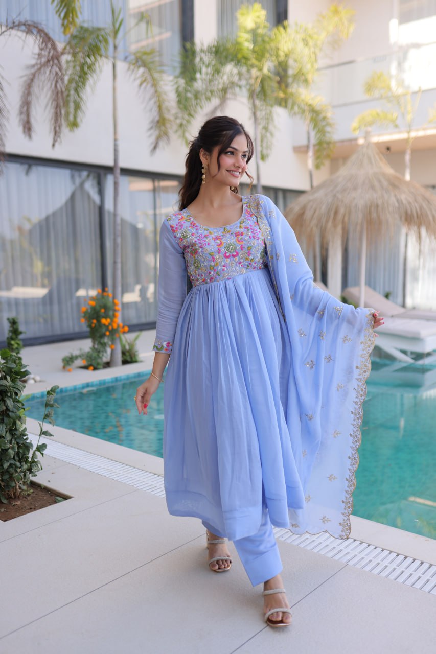 Lavender Embroidered Gown Set