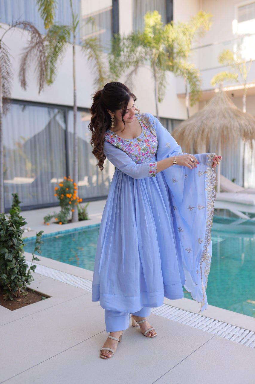 Lavender Embroidered Gown Set