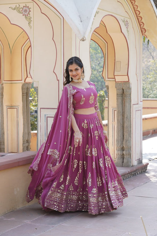 Shimmering Twilight Lavendar Lehenga Choli - Exquisite Sequin Embroidered Faux Georgette | choli, embroidered, faux, faux georgette, georgette, indian, indian wedding, lavender, lavender lehenga, lavender lehenga choli, lehenga, lehenga choli, lovender, party, party wear, sequin, sequin embroidered, twilight, twilight lavender, wedding | MarMera