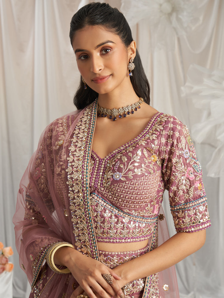 Lavender Bridel net and Gotapatti & Moti embroidery Semi-Stitched Lehenga choli & Dupatta