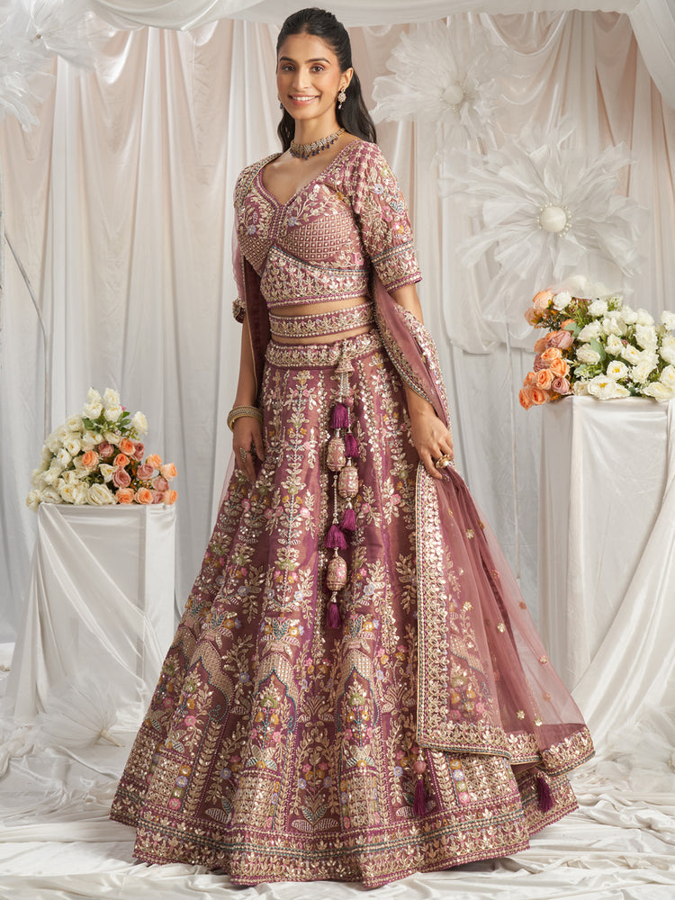 Lavender Bridel net and Gotapatti & Moti embroidery Semi-Stitched Lehenga choli & Dupatta