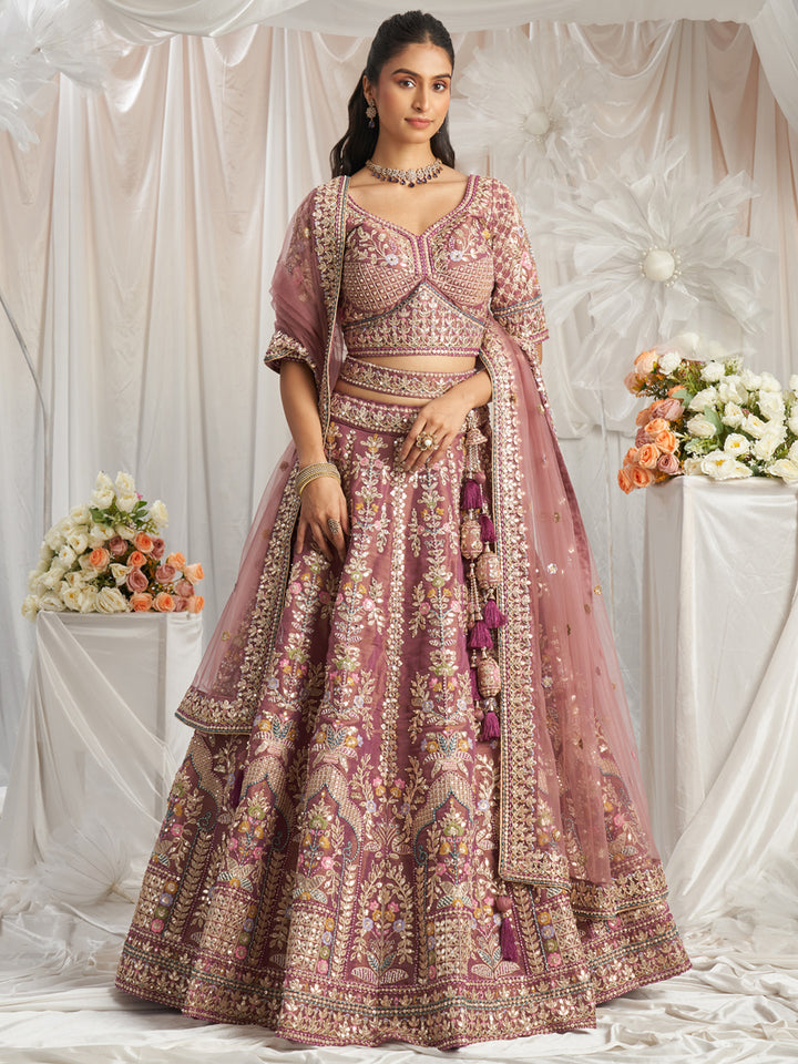 Lavender Bridel net and Gotapatti & Moti embroidery Semi-Stitched Lehenga choli & Dupatta