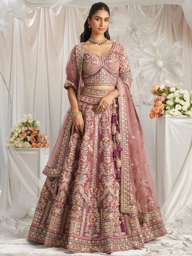 Lavender Bridel net and Gotapatti & Moti embroidery Semi-Stitched Lehenga choli & Dupatta