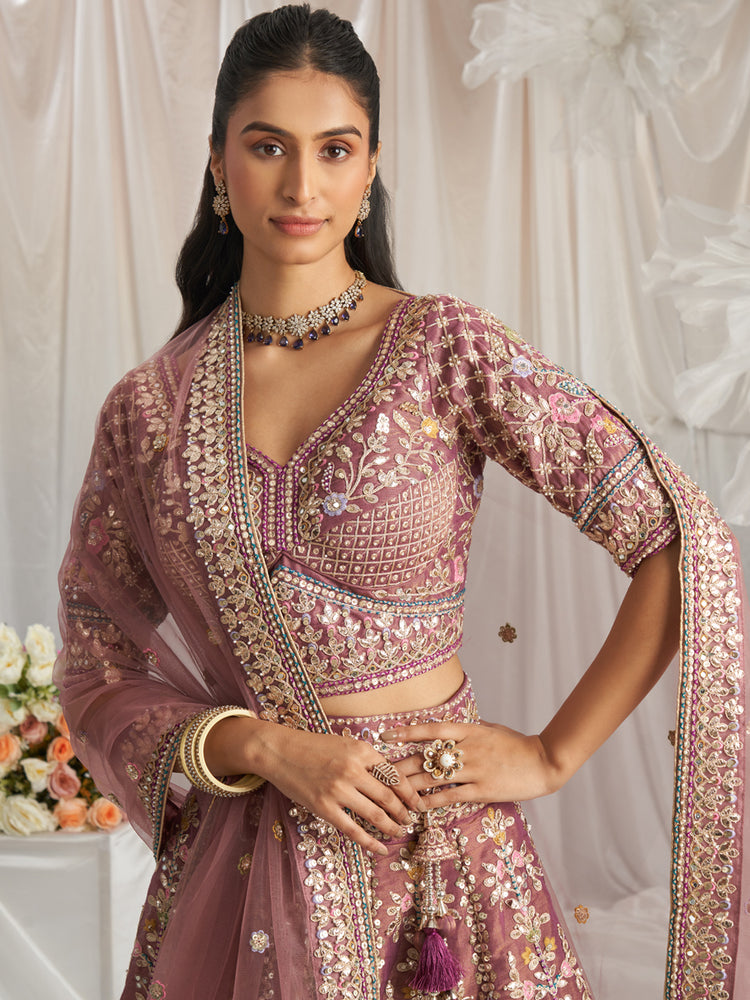 Lavender Bridel net and Gotapatti & Moti embroidery Semi-Stitched Lehenga choli & Dupatta