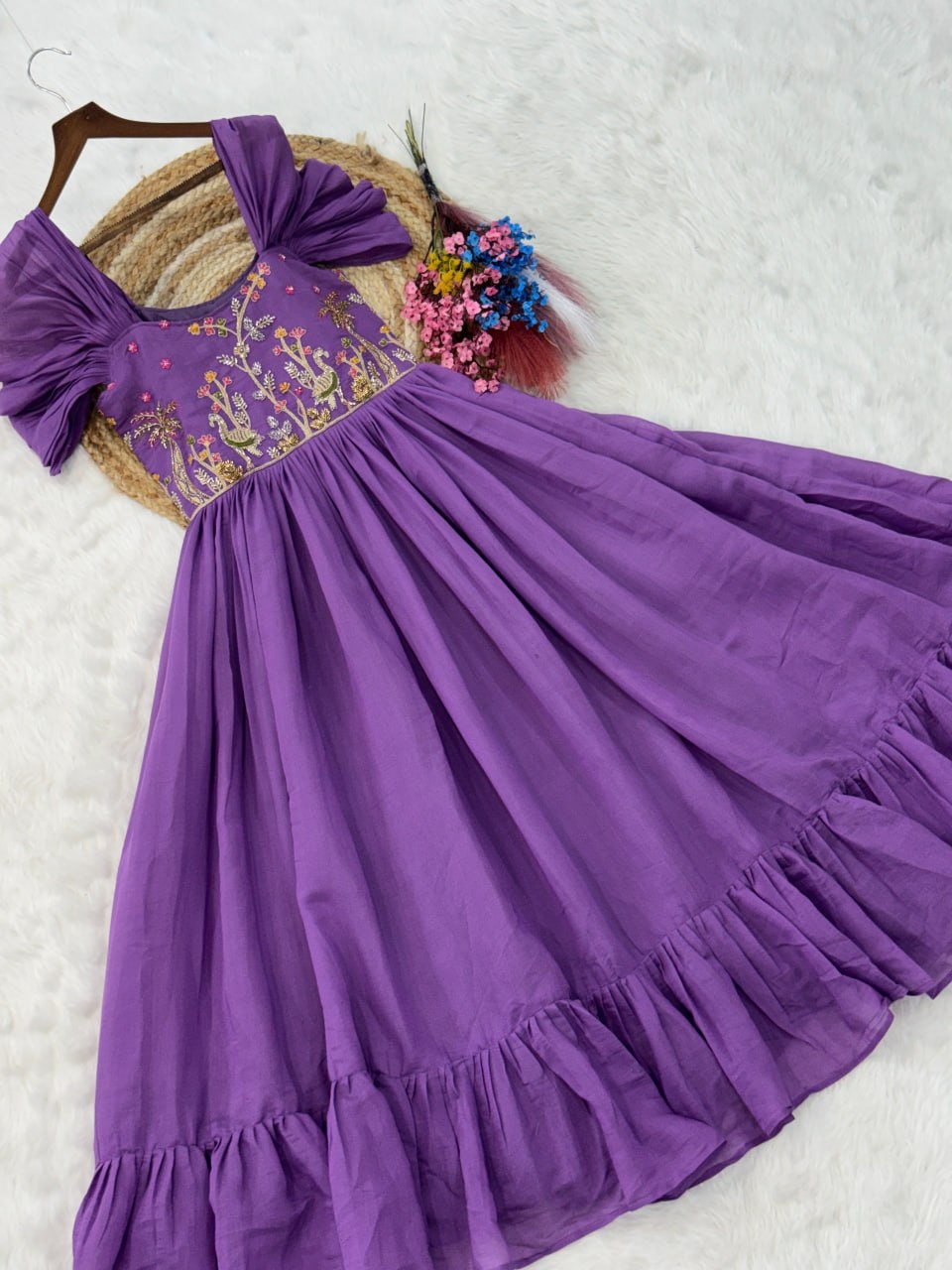 Lavender Chanderi Gown with Cap Sleeves