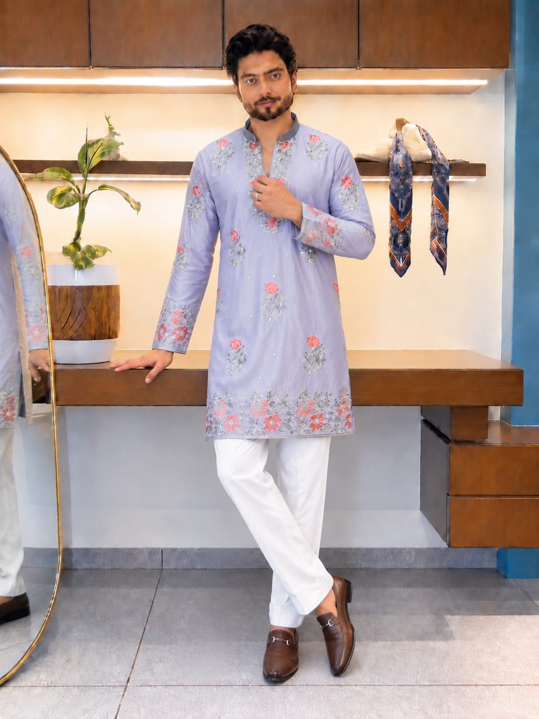 Lavender Coach Silk Kurta Pant Set