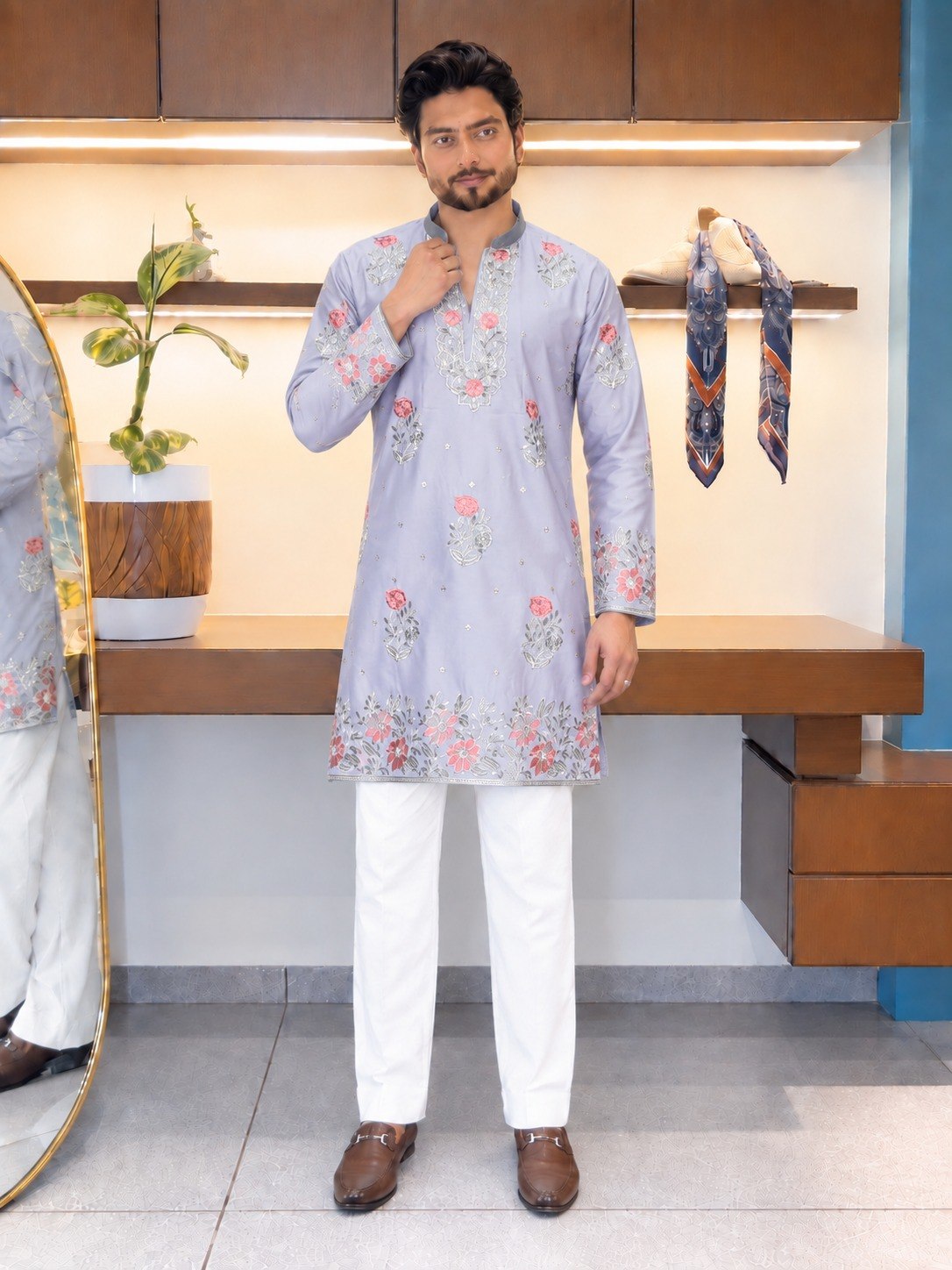 Lavender Coach Silk Kurta Pant Set