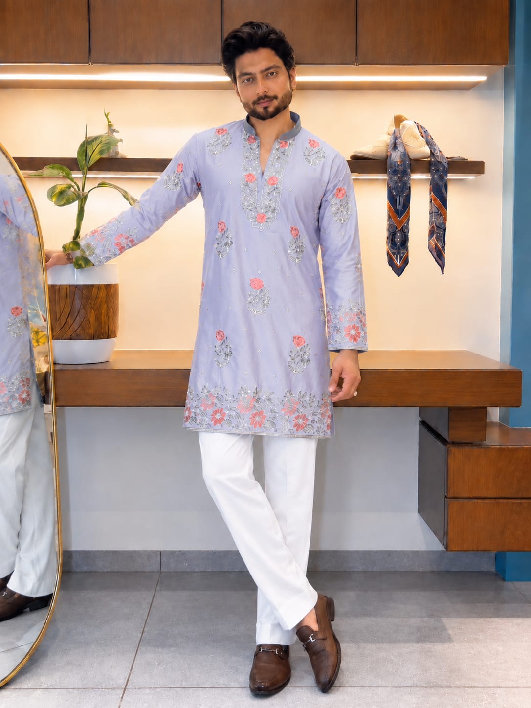 Lavender Coach Silk Kurta Pant Set