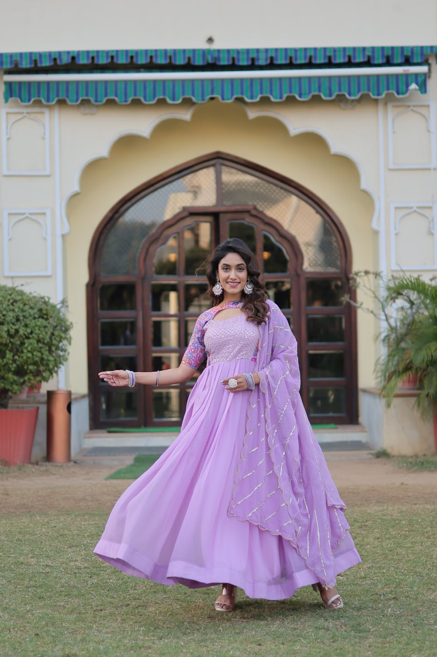 Lavender Color Elegance Premium Designer Readymade Gown with Dupatta