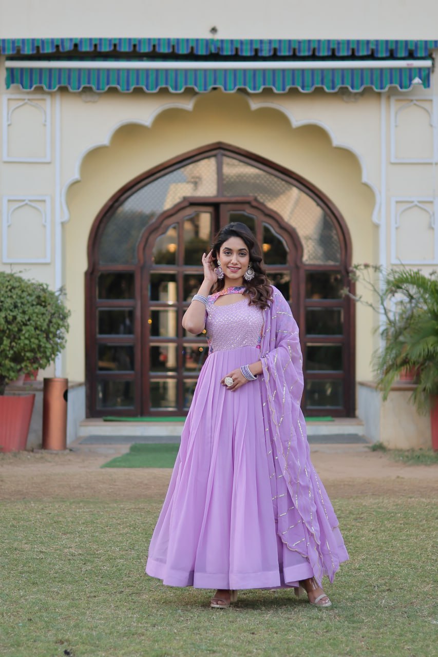 Lavender Color Elegance Premium Designer Readymade Gown with Dupatta