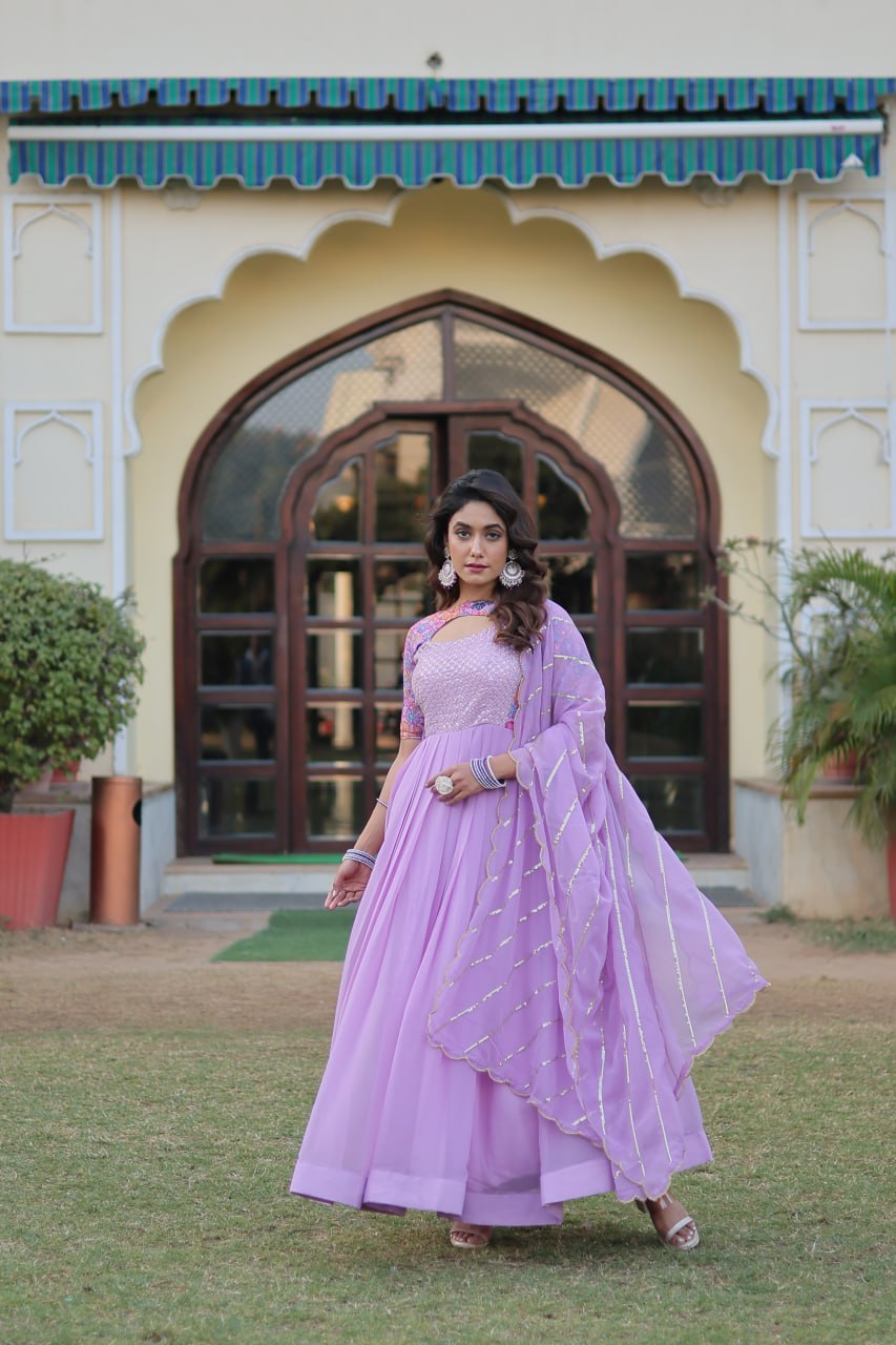 Lavender Color Elegance Premium Designer Readymade Gown with Dupatta