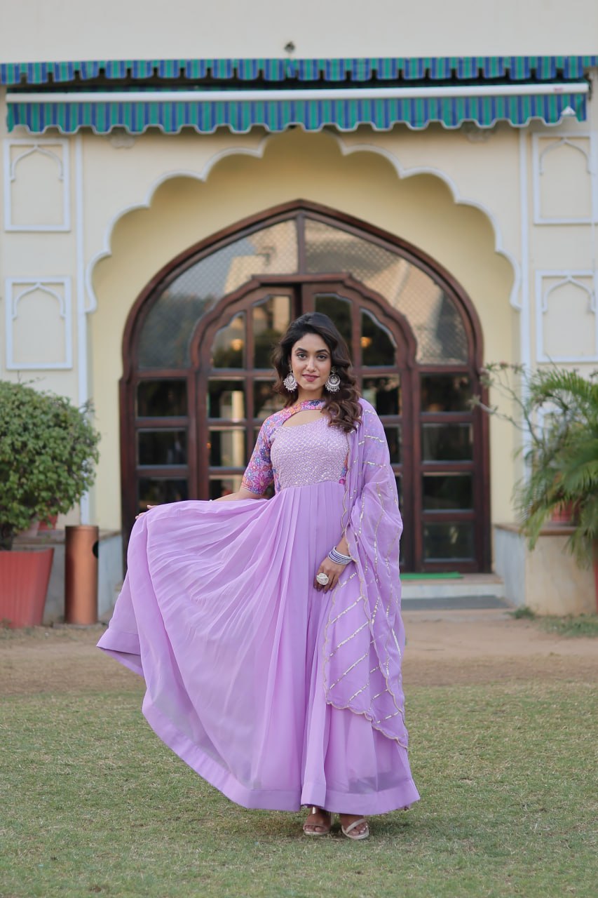 Lavender Color Elegance Premium Designer Readymade Gown with Dupatta