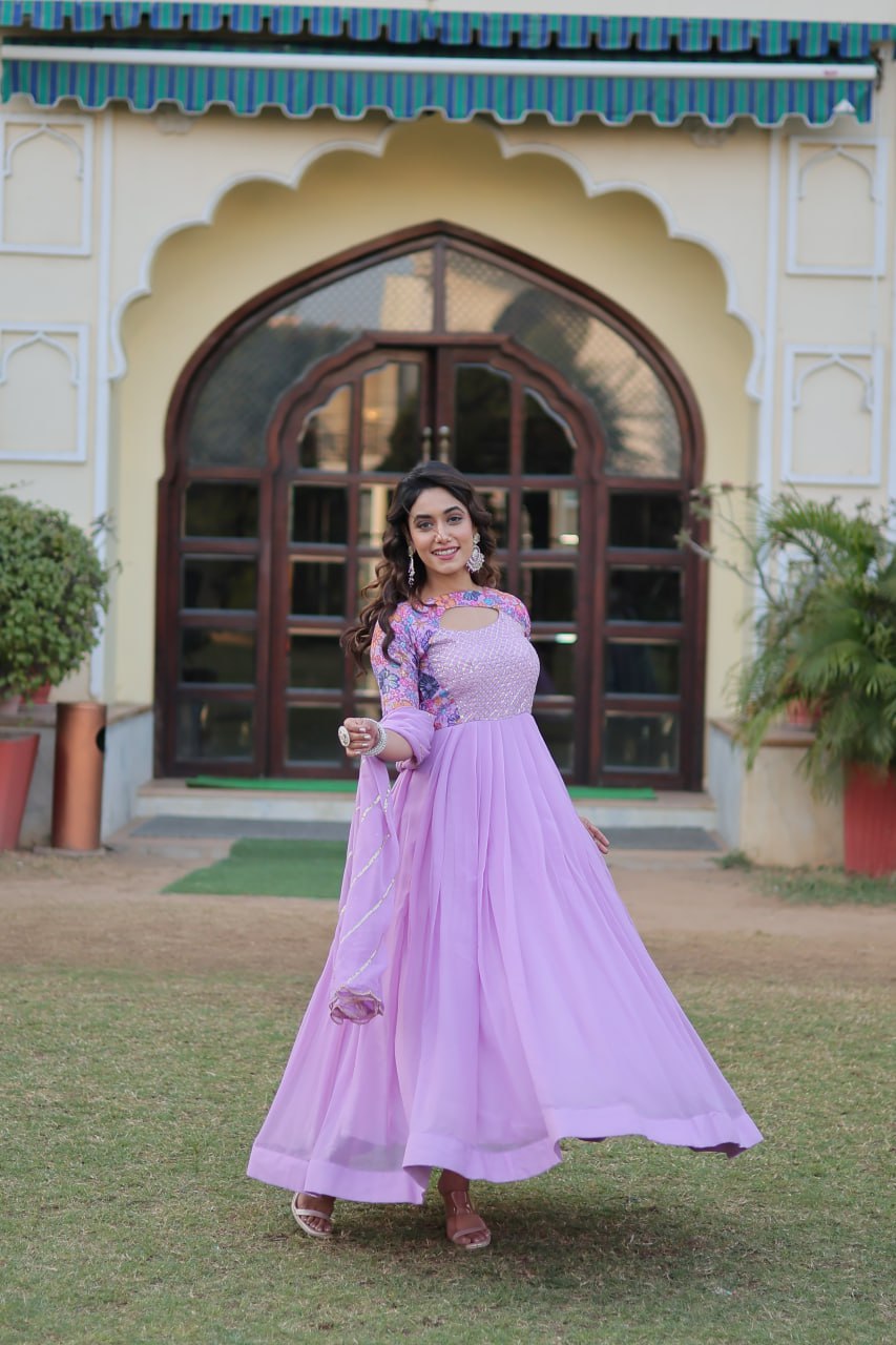Lavender Color Elegance Premium Designer Readymade Gown with Dupatta
