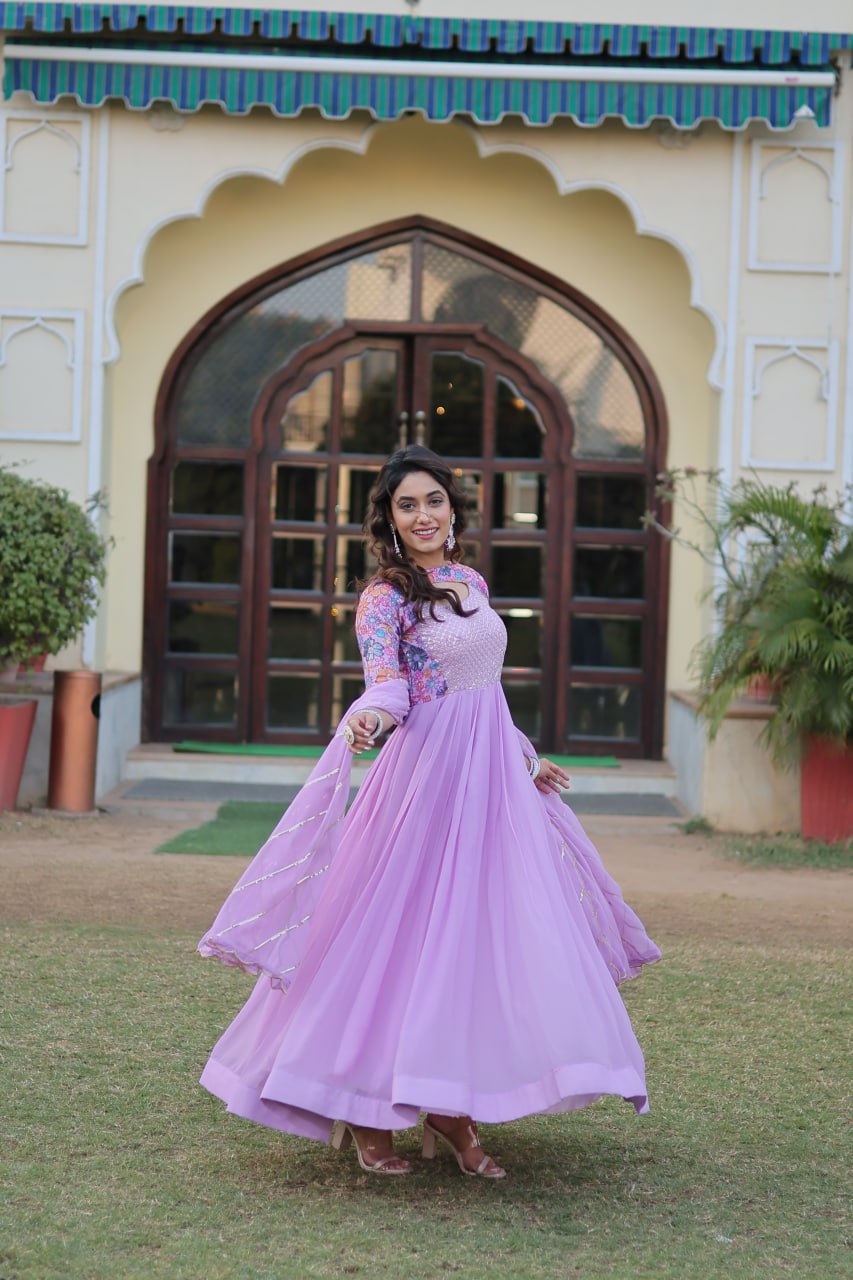 Lavender Color Elegance Premium Designer Readymade Gown with Dupatta